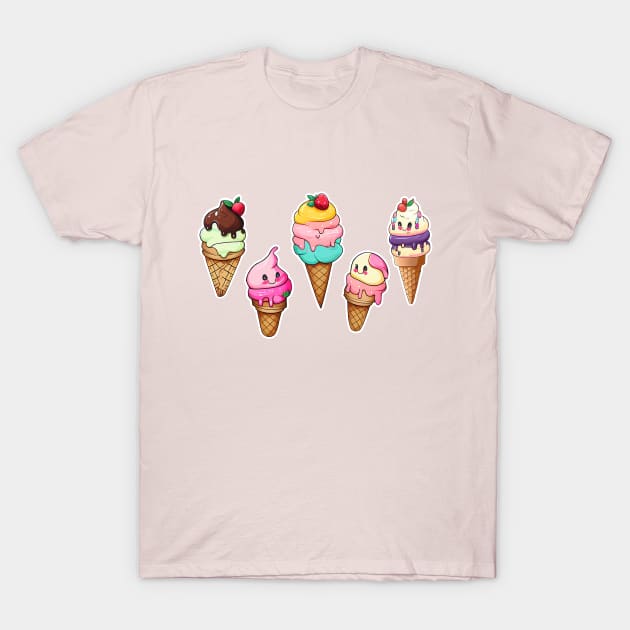 Cute child/baby ice cream cone characters; design; baby; infant; child; cute; sweet; dessert; gift; newborn; baby shower; pretty; pastels; colorful; cutesy; birthday gift; T-Shirt by Be my good time